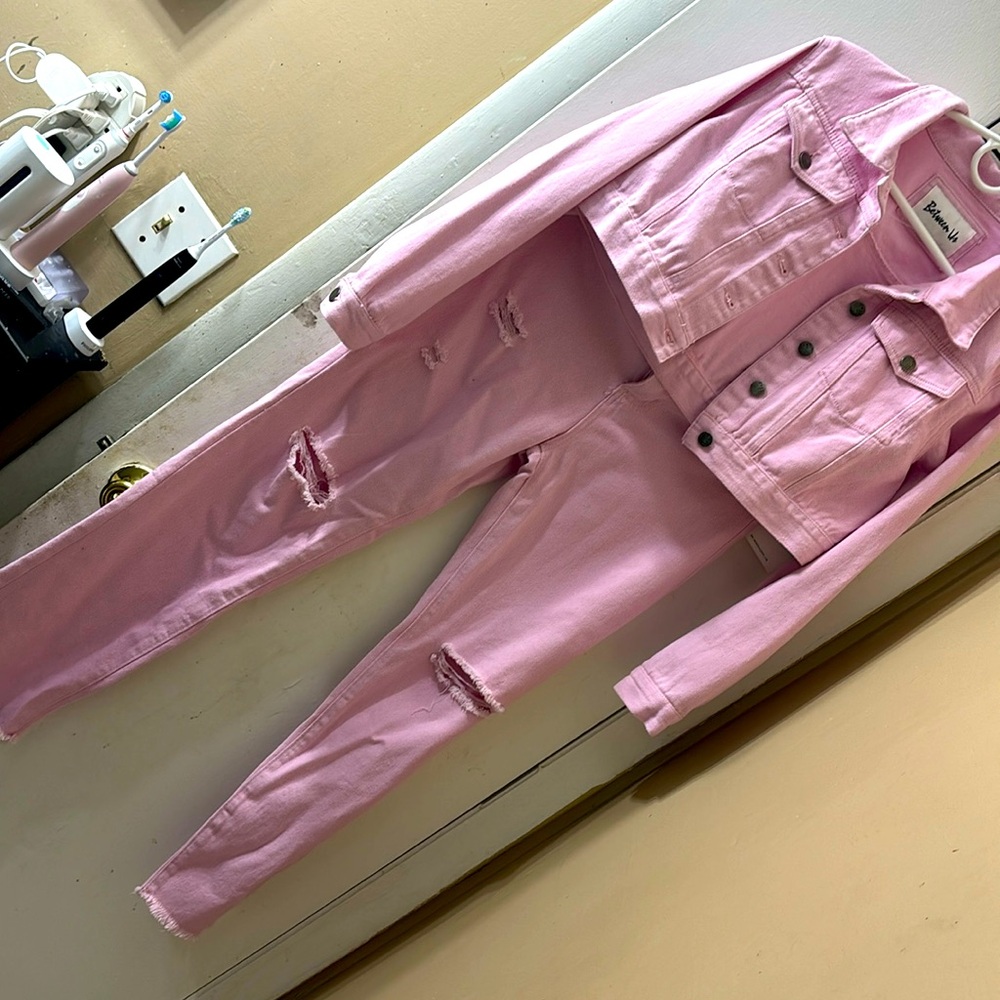 Pink jean set jaket and pant medium for teen and women